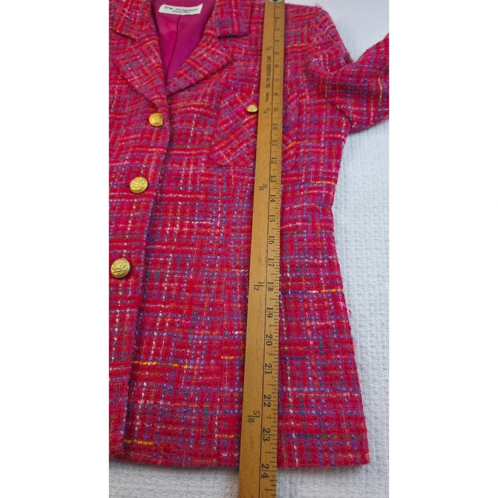 Vintage Lew Magram Womens Sz 8 2 Piece Skirt Suit Fuchsia Boucle Tweed Blazer